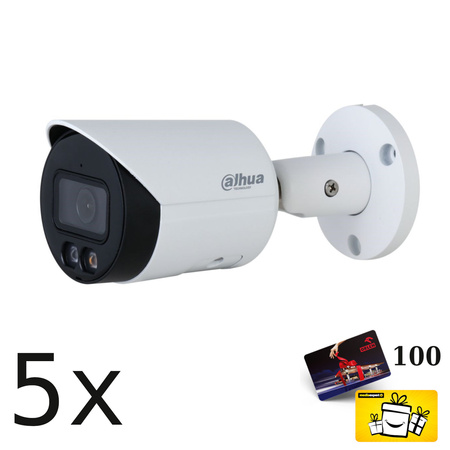 Zestaw: 5x Kamera zewnętrzna do monitoringu IP Dahua IPC-HFW2249S-S-IL-0280B 2Mpx bullet stałoogniskowa 2,8mm IR/LED 30m, port microSD + karta 100zł