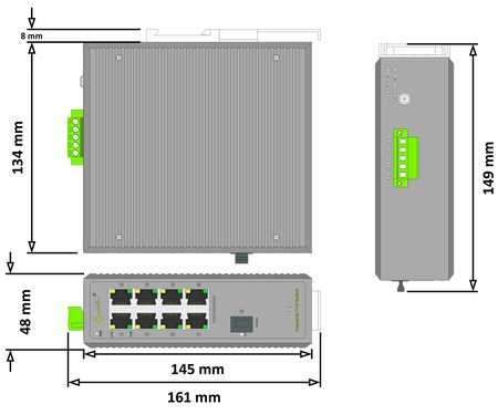 Switch 8 portowy Pulsar ISFE98 8xPoE + Uplink SFP bez zasilacza, mocowanie na szynę DIN