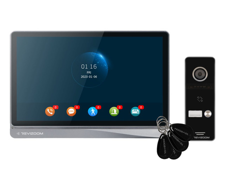 Zestaw wideodomofonu Revizoom  RM-T404HDI BLACK/RC-411HD-C unifon głośnomówiący 10" 1024x600px WiFi i stacja bramowa otwierana kartami Mifare z kamerą 2Mpx, sterowanie smartfonem (Tuya)