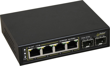 Switch 4 portowy gigabitowy Pulsar SFG64 4xPoE + 2xUplink SFP