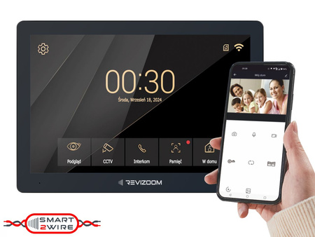 Unifon głośnomówiący Revizoom RM-T203HD BLACK z ekranem 10" 1024x800px, WiFi/LAN sterowanie smartfonem (Tuya)