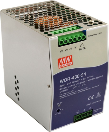 Zasilacz na szynę DIN Mean Well WDR-480-24 24VDC 20A 480W