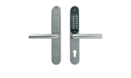 Terminal kontroli dostępu klamka Roger ADL-2-L z czytnikiem kart Mifare 13,56MHz, BLE i klawiaturą, wandaloodporny, na drzwi lewe (otwierając do siebie zawiasy po lewej)