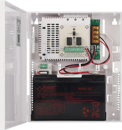 Zasilacz buforowy w obudowie ściennej Pulsar PCSB-12V2A-B 13,8VDC 2,5A 35W max 9Ah 19,5x22,7x8cm