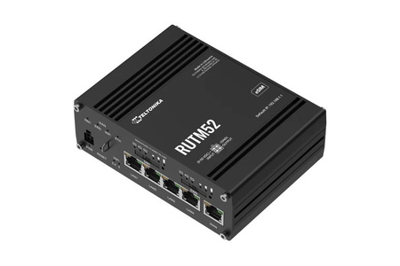 Router bezprzewodowy Teltonika RUTM52 b/g/n/ac + 2x5G WAN + 4x10/100/1000 8 anten SMA do 5G/LTE, 2 anteny RP-SMA do WiFi i antena SMA do GNSS (GPS) w komplecie IP30