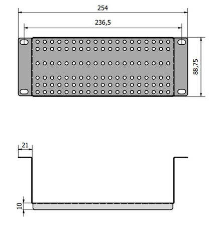Adapter montażowy 2U do szaf RACK 10" Atte ADD-RACK10-2U2 z otworowaniem cofnięty
