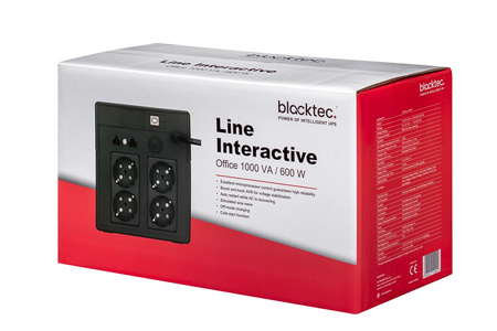 Zasilacz awaryjny UPS Blacktec BTOFFICE1K Office 1000 VA / 600W AVR 4xSchuko 2x7Ah filtr RJ11 USB