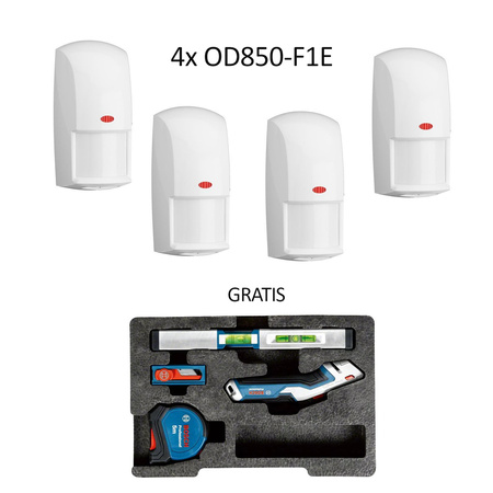 Zestaw 4 czujek PIR+MW Bosch OD850-F1E dualna zewnętrzna + narzędzia