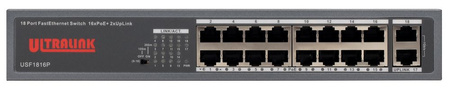 Switch 16 portowy Pulsar USF1816P 16xPoE + 2xUplink 10Gb montaż RACK 19"