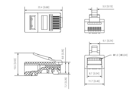 Wtyk RJ45 CAT5e nieekranowany (opakowanie 100szt) Dahua PFM976-530-PT pozłacany mosiądz