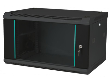 Szafa RACK 19" 4U 600x450 Q-LANTEC SW-4U-600-450-N-DSJ-OP-RP-F-C-1 wisząca, niedzielona, drzwi szklane jednoskrzydłowe, tył osłona pełna, osłony boczne zamykane na klucz, czarna, do złożenia