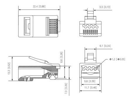 Wtyk RJ45 CAT6 nieekranowany (opakowanie 100szt) Dahua PFM976-631-PT pozłocany mosiądz