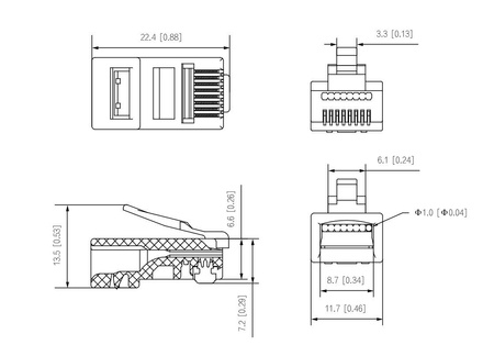 Wtyk RJ45 CAT 5e nieekranowany (opakowanie 100szt) Dahua PFM976-531-PT pozłacany mosiądz