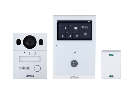 Zestaw wideodomofonowy Dahua KTX02(F) (DHI-VTO2003F + DHI-VTH5113H-W + VTNC1003C + VTM114 + zasilacz i przewód) unifon głośnomówiący 7" 480x272px i stacja bramowa podtynkowa otwierana aplikacją z kamerą 2Mpx 110°