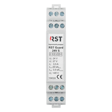 Ogranicznik przepięć RST 104024 Guard 24VDC 0,5A S do ochrony systemów sterowania i kontrolno-pomiarowych na szynę DIN