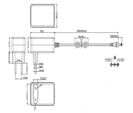 Zasilacz wtyczkowy Dahua PFM320-020EN 12VDC 2A z wtyczką 5,5x2,1mm