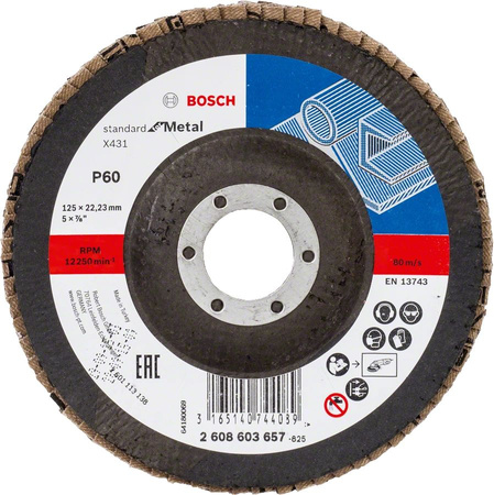 Tarcza do kątówki X431 standard Bosch 2608603657 do metalu Ø125mm ziarnistość 60