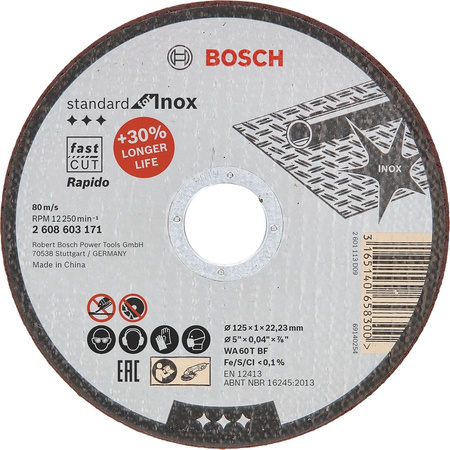 Tarcza tnąca do kątówki standard Inox Rapido Bosch 2608603171 do metalu Ø125mm