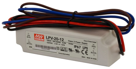 Zasilacz LED Mean Well LPV-20-12 12VDC 1,67A 20W IP67
