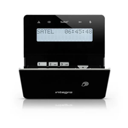 Manipulator LCD Satel INT-KWRL-BSB z czytnikiem kart Unique 125kHz (EM) bezprzewodowy czarny, białe podświetlenie, z klapką
