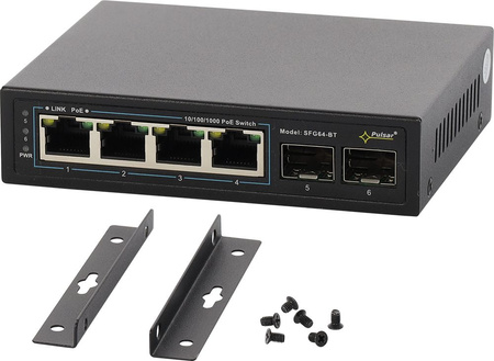 Switch 4 portowy gigabitowy Pulsar SFG64WP-BT 4xPoE + 2xUplink SFP bez zasilacza