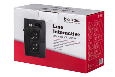 Zasilacz awaryjny UPS Blacktec BTOFFICE650 Office 650VA /390W AVR 2xSchuko 1x7Ah filtr RJ11 USB