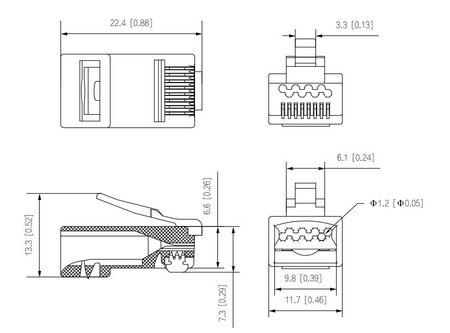 Wtyk RJ45 CAT6 nieekranowany (opakowanie 100szt) Dahua PFM976-630-PT pozłacany mosiądz