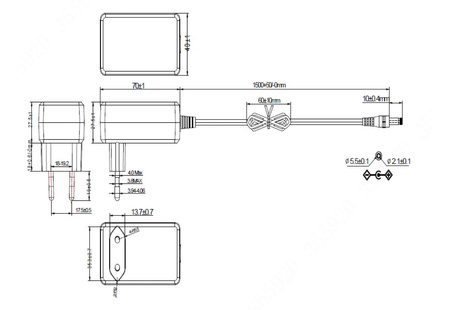 Zasilacz wtyczkowy Dahua PFM320-010EN 12VDC 1A z wtyczką 5,5x2,1mm