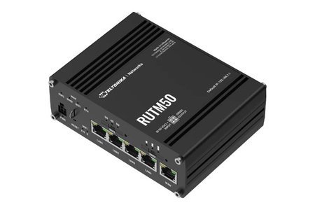 Router bezprzewodowy Teltonika RUTM50 b/g/n/ac + LTE Cat19 4x4MIMO 2xSIM USB, WAN + 4x10/100/1000, 4 anteny SMA do LTE, 2 anteny RP-SMA do WiFi, antena SMA do GNSS (GPS) w komplecie IP30