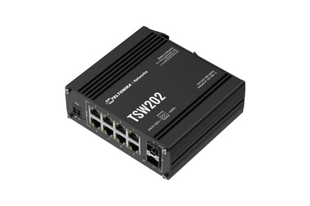 Switch 8 portowy gigabitowy zarządzalny Teltonika TSW202 8xPoE + 2xSFP mocowanie na szynę DIN IP30