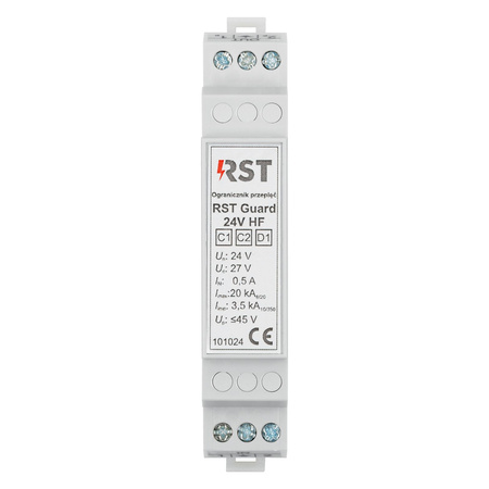 Ogranicznik przepięć RST 101024 Guard 24V 0,5A HF do ochrony systemów sterowania i kontrolno-pomiarowych na szynę DIN