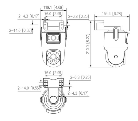 Kamera zewnętrzna do monitoringu IP Dahua P5D-5F-PV-0280B/0600B 2x5Mpx obrotowa stałoogniskowa 2,8+6mm, IR/LED 30/20m + 50/40m, WiFi, komunikacja głosowa, port microSD