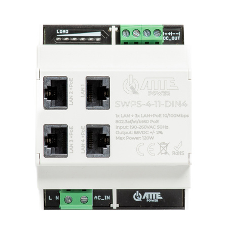 Switch 4 portowy na szynę DIN Atte SWPS-4-11-DIN4 3xPoE +10/100 na szynę TH35