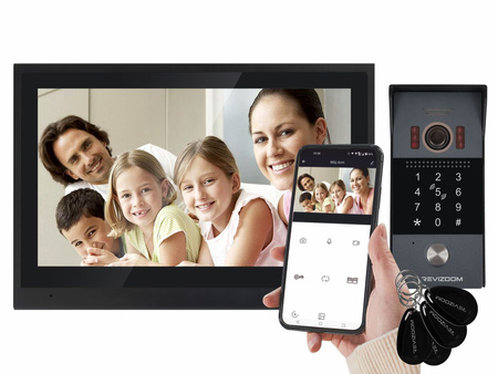 Zestaw wideodomofonu Revizoom RM-T402HD BLACK/RC-412HD-CK unifon głośnomówiący 10" 1024x600px WiFi  i stacja bramowa otwierana kodem i kartami Mifare z kamerą 2Mpx, sterowanie smartfonem (Tuya)