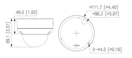 Kamera zewnętrzna do monitoringu IP Dahua IPC-HDBW3649E-AS-IL-0280B 6Mpx kopułkowa wandaloodporna stałoogniskowa 2,8mm, IR/LED 30m , port microSD