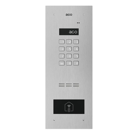 Stacja bramowa wielolokalowa ACO INSPIRO 2+ (G2) Inspiro+ (system P) Master/Slave podtynkowa wandaloodporna otwieranie kodem i kartami Unique srebrna