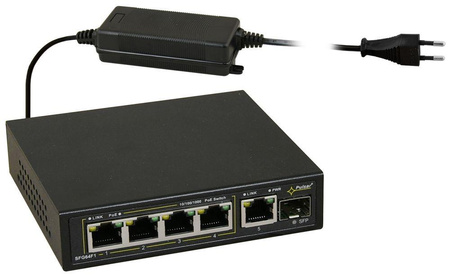 Switch 5 portowy gigabitowy Pulsar SFG64F1 4xPoE + 1xUplink + 1xUplink SFP