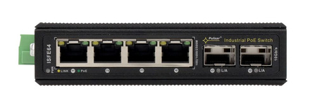 Switch 4 portowy Pulsar ISFE64 4xPoE + 2xUplink SFP bez zasilacza, mocowanie na szynę DIN
