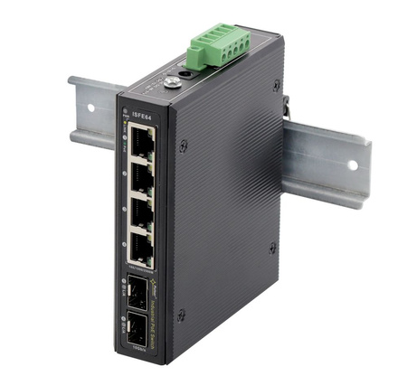 Switch 4 portowy Pulsar ISFE64 4xPoE + 2xUplink SFP bez zasilacza, mocowanie na szynę DIN