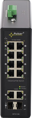 Switch 10 portowy gigabitowy Pulsar ISFG108 8xPoE + 2xUplink + 2xUplink SFP bez zasilacza, mocowanie na szynę DIN