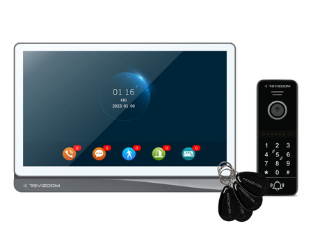 Zestaw wideodomofonu Revizoom  RM-T404HDI White/RC-411HD-CK unifon głośnomówiący 10" 1024x600px WiFi i stacja bramowa otwierana kodem i kartami Mifare z kamerą 2Mpx, sterowanie smartfonem (Tuya)