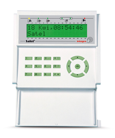 Manipulator LCD Satel INT-KLCDR-GR Grade 3, z czytnikiem kart Unique 125kHz (EM), typ I, zielone podświetlenie, z klapką