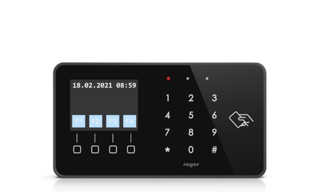Terminal kontroli dostępu wewnętrzny Roger OSR88M-IO z czytnikiem kart Mifare / DESFire 13,56MHz i klawiaturą dotykową, kolorowy wyświetlacz (obsługa NFC/BLE) (standard: RACS 5 i OSDP)