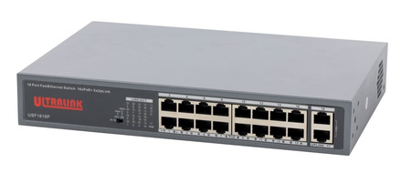 Switch 16 portowy Pulsar USF1816P 16xPoE + 2xUplink 10Gb montaż RACK 19"