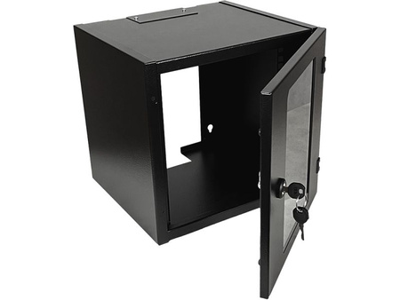 Szafka RACK 10" 6U Alantec SW-10-6U-300-N-DS-OS-C wisząca WxD 324x303 niedzielona, drzwi szklane czarna, złożona