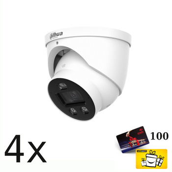 Zestaw: 4x Kamera zewnętrzna do monitoringu IP Dahua IPC-HDW3649H-AS-PV-0280B-PRO 6Mpx kopułkowa/eyeball stałoogniskowa 2,8mm, IR/LED 30m, port microSD + karta 100zł