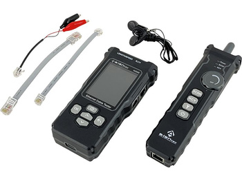 Zaawansowany tester kabli sieciowych Alantec NI058 z funkcjami PoE, śledzenia, pomiaru długości i testowania ciągłości z wyświetlaczem