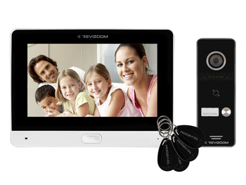 estaw wideodomofonu Revizoom RM-T471HD WHITE/RC-411HD-C unifon głośnomówiący 7" 1024x600px WiFi i stacja bramowa otwierana kartami Mifare z kamerą 2Mpx, sterowanie smartfonem (Tuya)