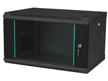 Szafa RACK 19" 4U 600x450 Q-LANTEC SW-4U-600-450-N-DSJ-OP-RP-F-C-1 wisząca, niedzielona, drzwi szklane jednoskrzydłowe, tył osłona pełna, osłony boczne zamykane na klucz, czarna, do złożenia