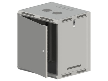 Szafa RACK 19" 12U 600x500 Alantec SW-12U-600-500-N-DMJ-OP-RP-B-S wisząca niedzielona, drzwi metalowe, jednoskrzydłowe, tył osłona pełna, osłony boczne ruchome perforowane, szara, 4 belki, do złożenia